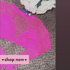 Hot pink fishnet crop top